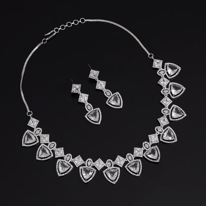 Preyans Luxury Silver Color American Diamond Premium Necklace Set (PCZN871SLV-PR) - preyans.com