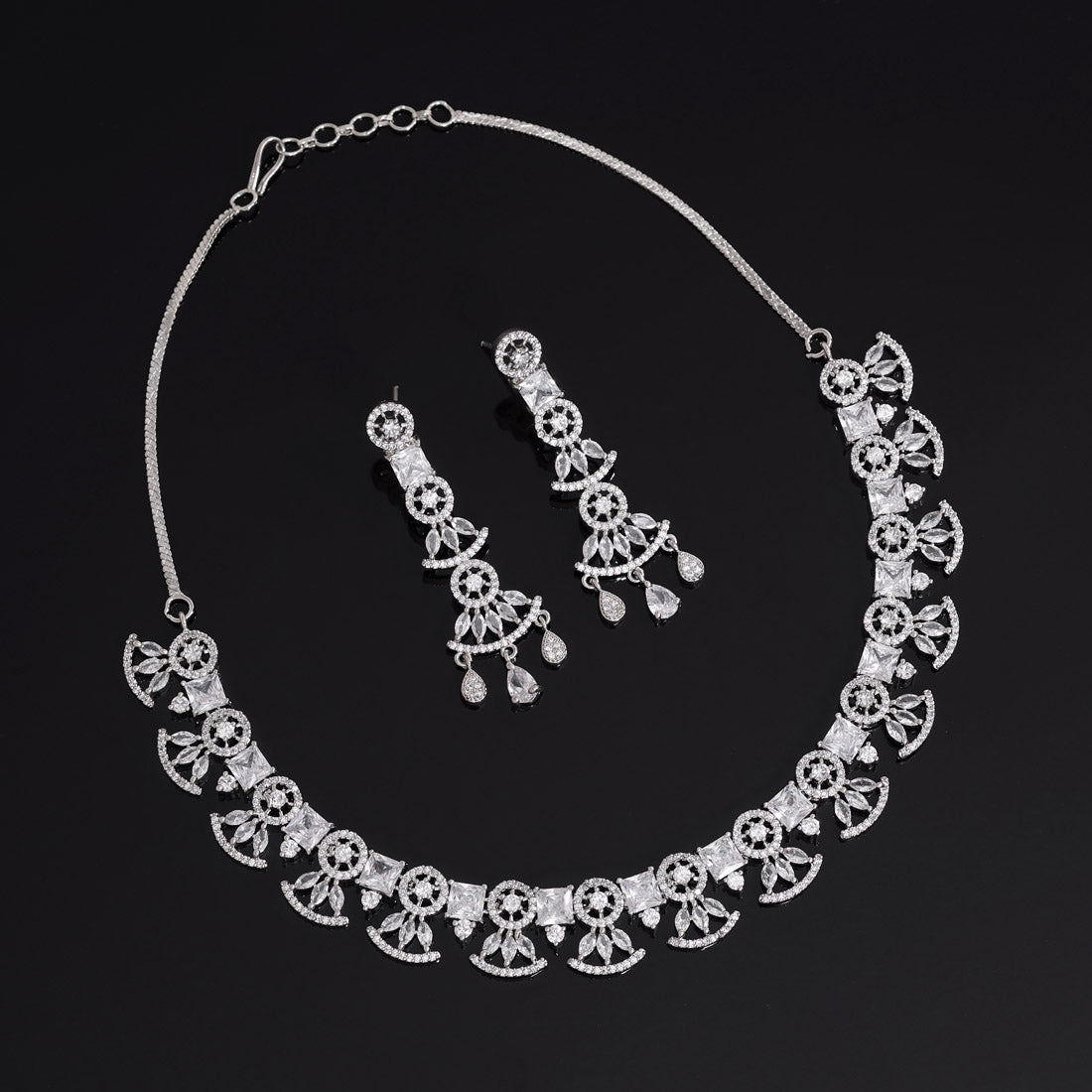 Preyans Luxury Silver Color American Diamond Premium Necklace Set (PCZN872SLV-PR) - preyans.com