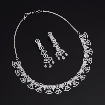 Preyans Luxury Silver Color American Diamond Premium Necklace Set (PCZN872SLV-PR) - preyans.com