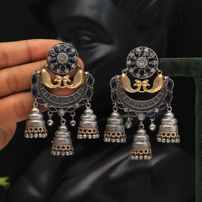 Blue Color Premium Oxidised Two Tone Earrings (PGSE2724BLU) - preyans.com