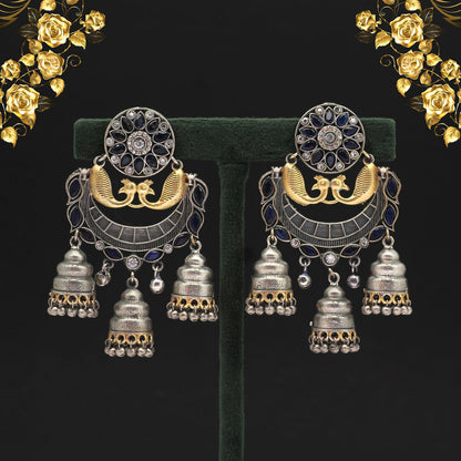 Blue Color Premium Oxidised Two Tone Earrings (PGSE2724BLU) - preyans.com