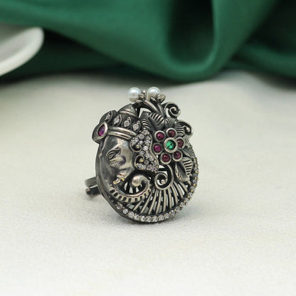 Multi Color Lord Ganesha Premium Oxidised Rings (PGSR515MLT) - preyans.com