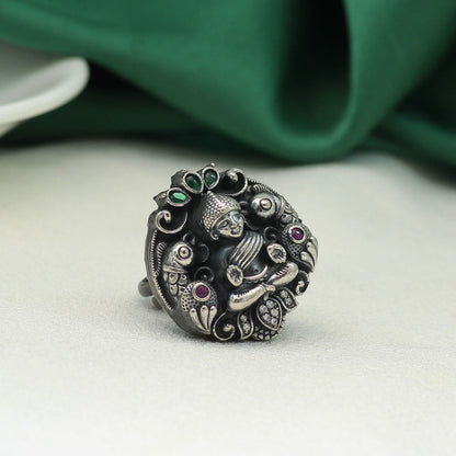 Multi Color Lord Buddha Premium Oxidised Rings (PGSR516WHT) - preyans.com