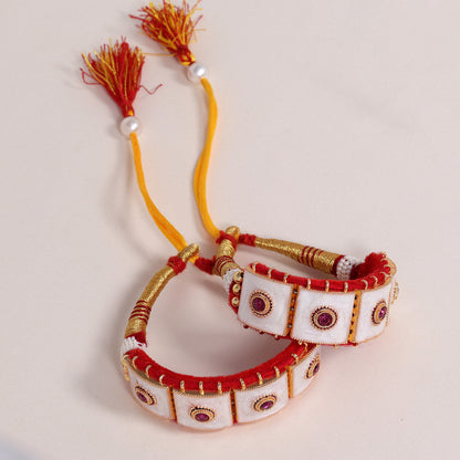 White Color Royal Rajput Jewellry Rajasthani Pochi Bajubandh Armlet Set (PHI106WHT) - preyans.com