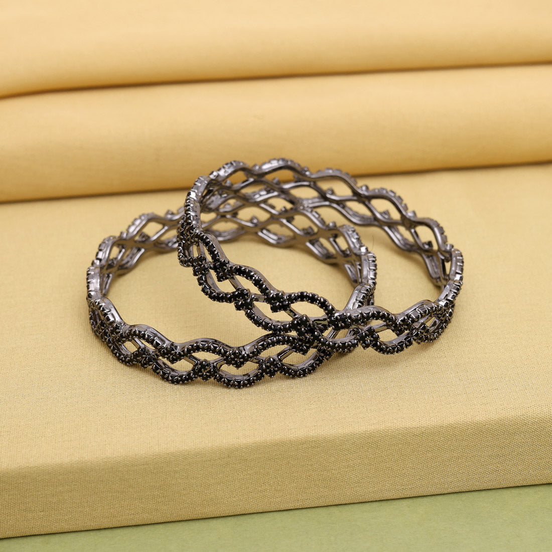 Black Color 1 Pair Bangle (PLKB868BLK) Black - Preyans.com