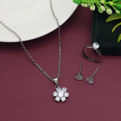 Silver Color Stone Locket Pendant Set (PLKP169SLV) - preyans.com