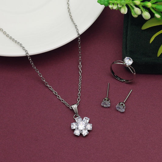 Silver Color Stone Locket Pendant Set (PLKP169SLV) - preyans.com