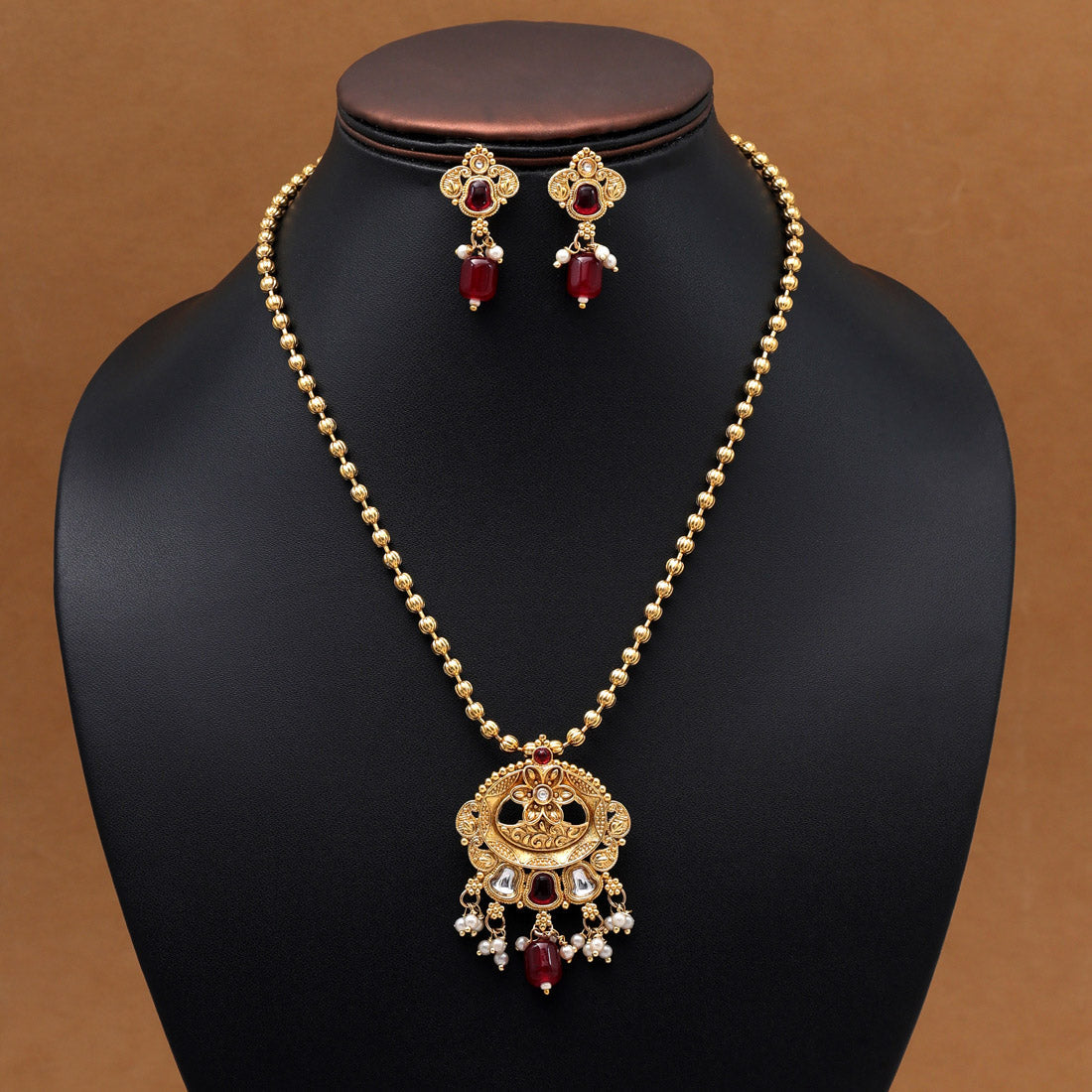 Maroon Color Kundan Pendant Set (PLKP179MRN) - preyans.com