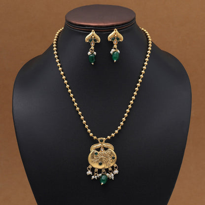 Green Color Pendant Set (PLKP181GRN) - preyans.com