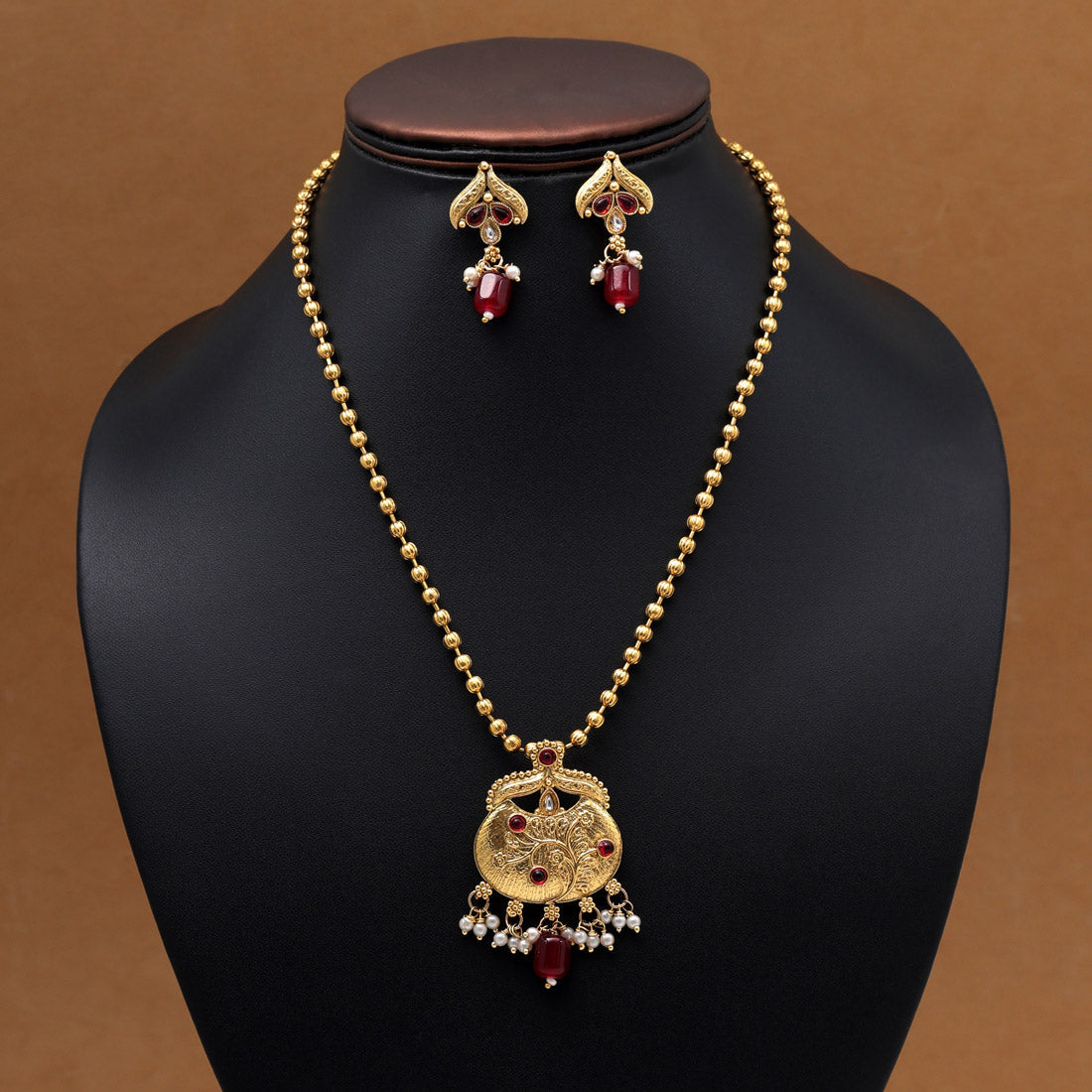 Maroon Color Pendant Set (PLKP181MRN) - preyans.com