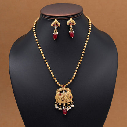 Maroon Color Pendant Set (PLKP184MRN) - preyans.com