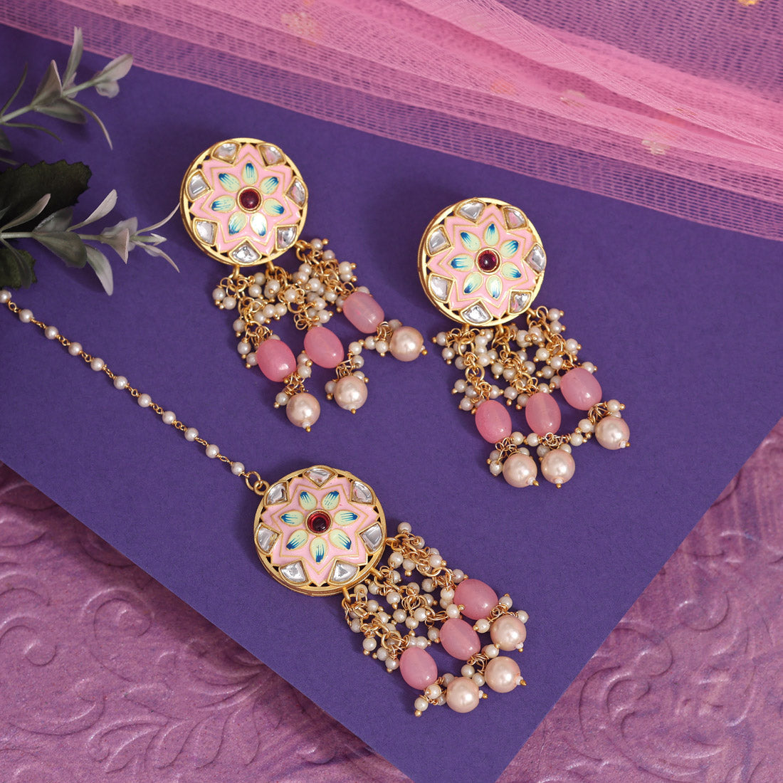 Pink Color Meenakari Necklace Set (PMKN504PNK) - preyans.com