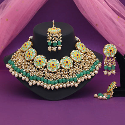 Rama Green Color Meenakari Necklace Set (PMKN504RGRN) - preyans.com