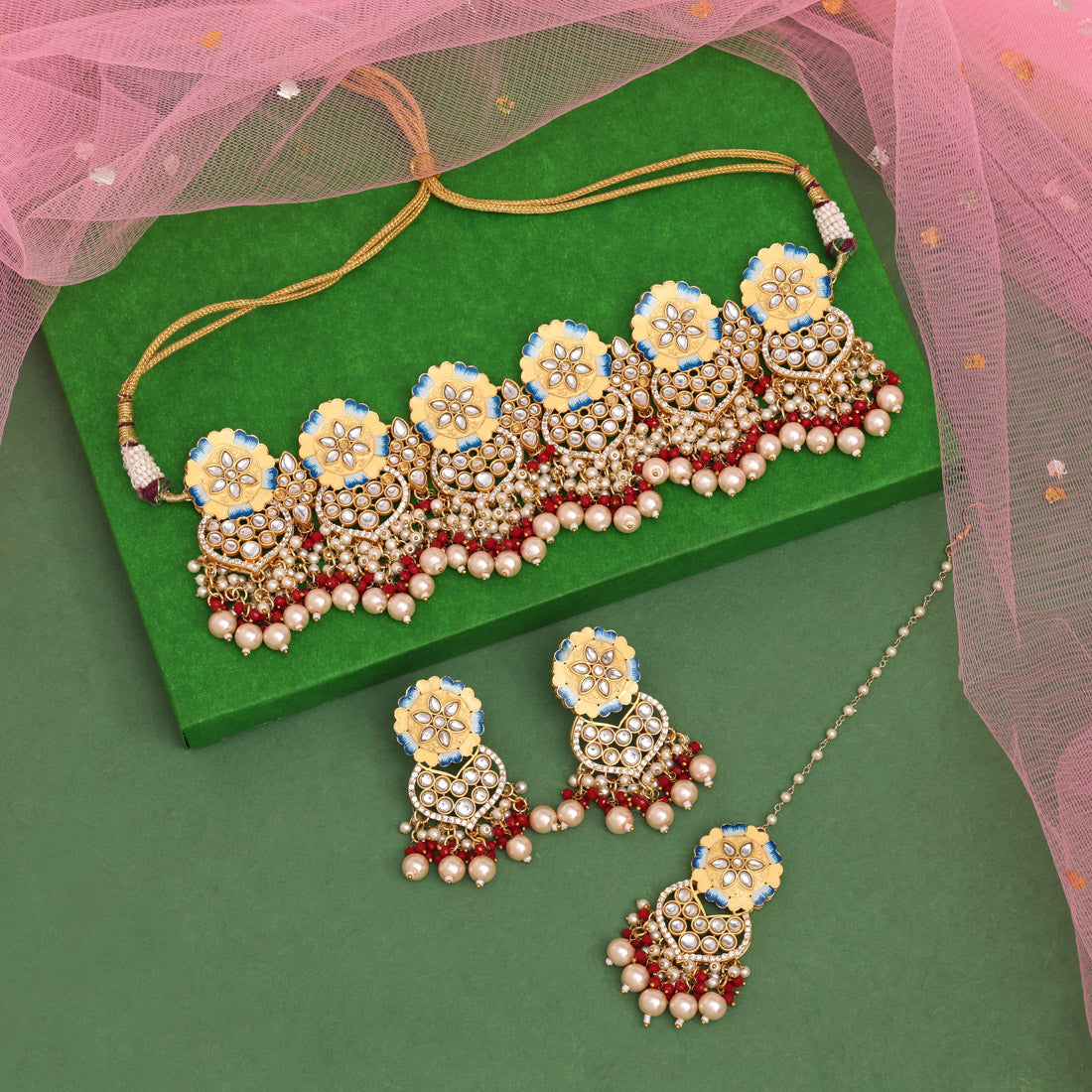 Cream Color Meenakari Necklace Set (PMKN506CRM) - preyans.com