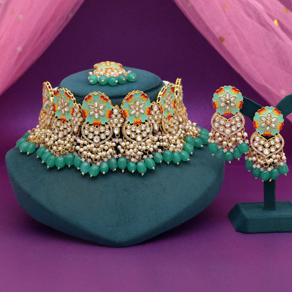 Rama Green Color Meenakari Necklace Set (PMKN506RGRN) - preyans.com