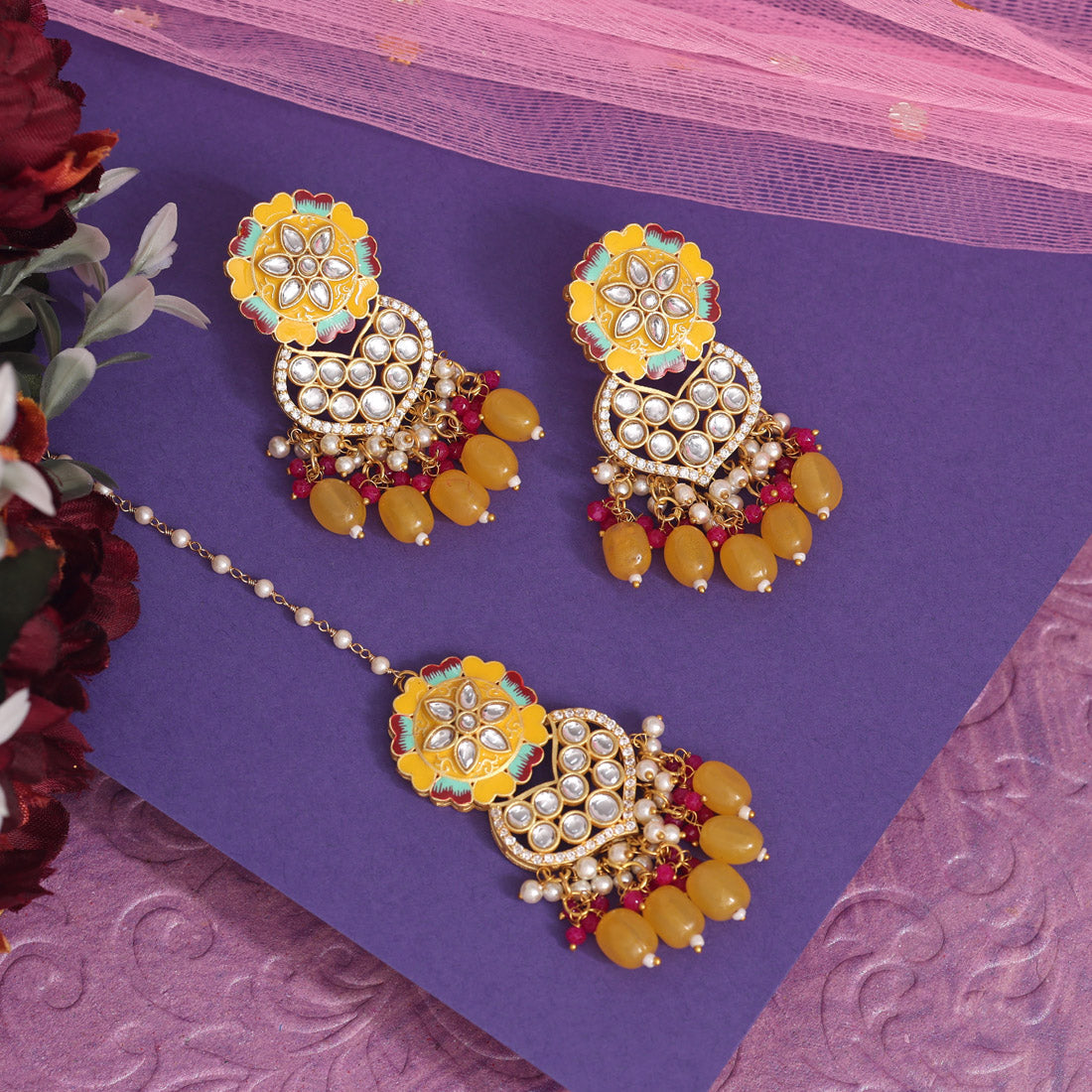 Yellow Color Meenakari Necklace Set (PMKN506YLW) - preyans.com