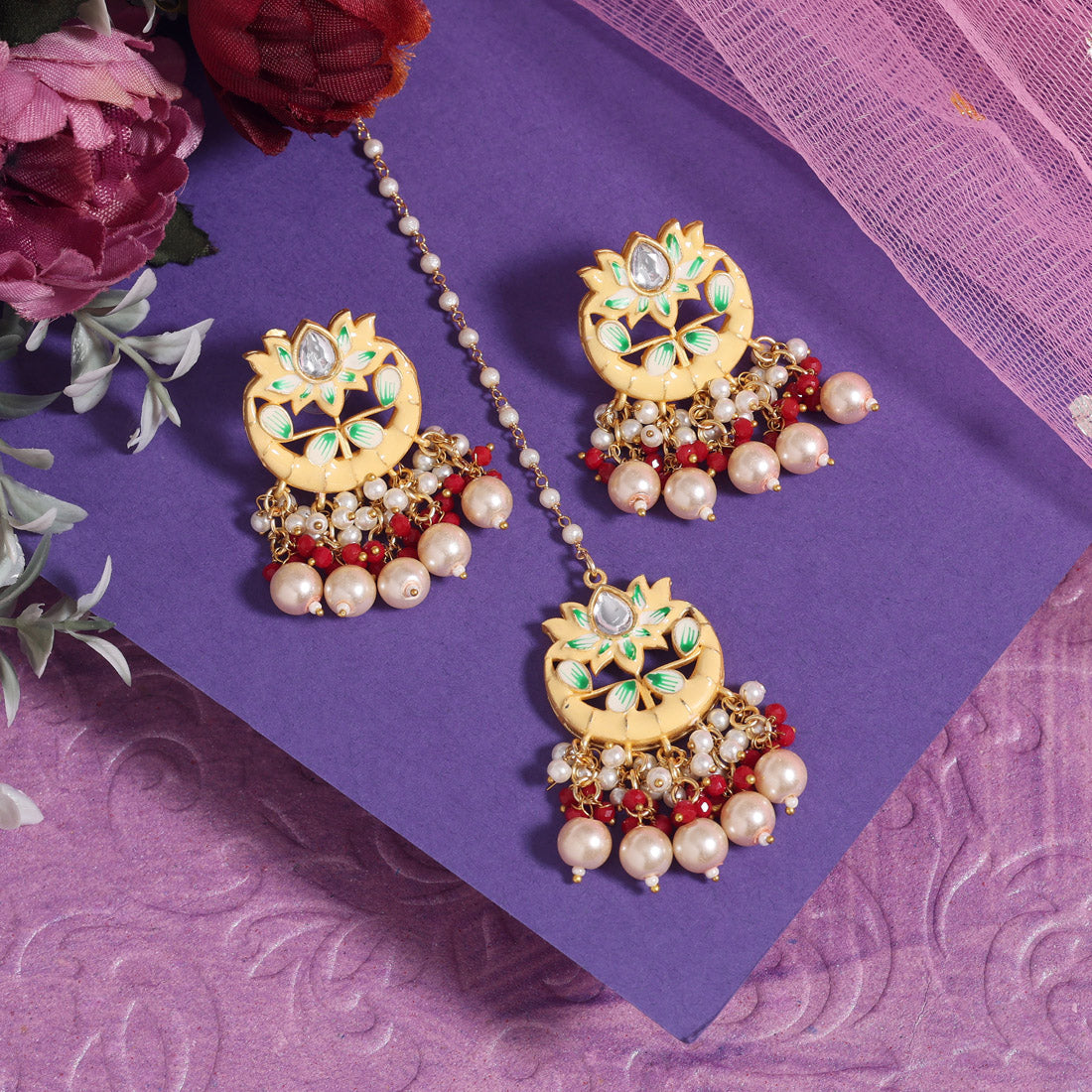 Cream Color Meenakari Necklace Set (PMKN508CRM) - preyans.com