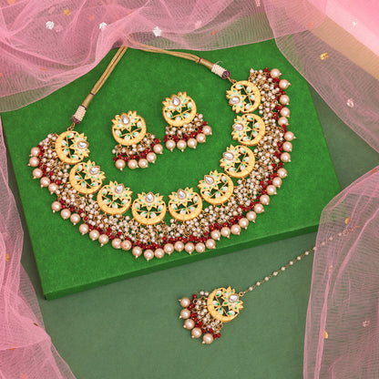 Cream Color Meenakari Necklace Set (PMKN508CRM) - preyans.com