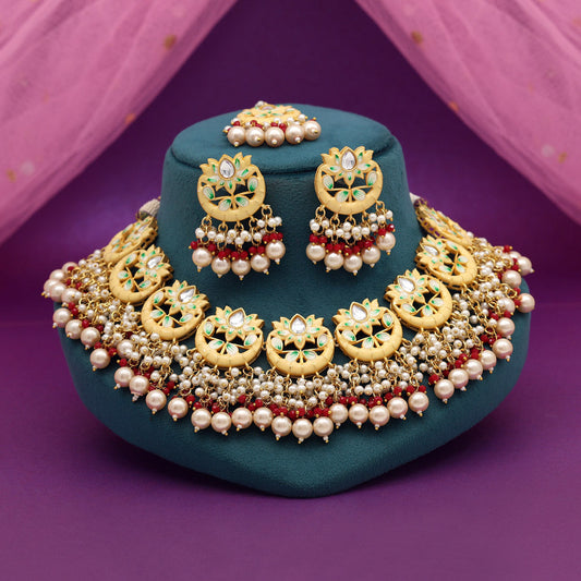 Cream Color Meenakari Necklace Set (PMKN508CRM) - preyans.com