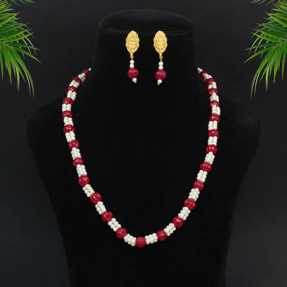 Maroon Color Stone Necklace Set (PN735MRN) - preyans.com