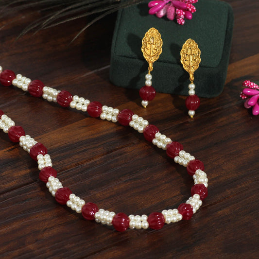 Maroon Color Stone Necklace Set (PN735MRN) - preyans.com