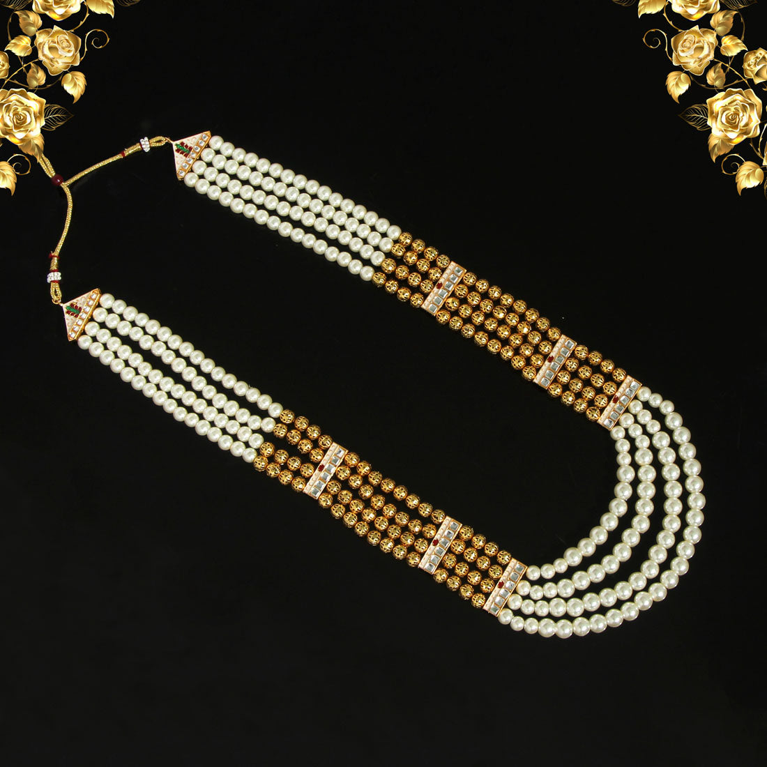 Gold & White Color Beads Long Necklace (PN737GLDWHT) - preyans.com