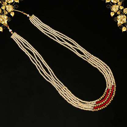 Red & Gold Color Beads Long Necklace (PN740REDGLD) - preyans.com