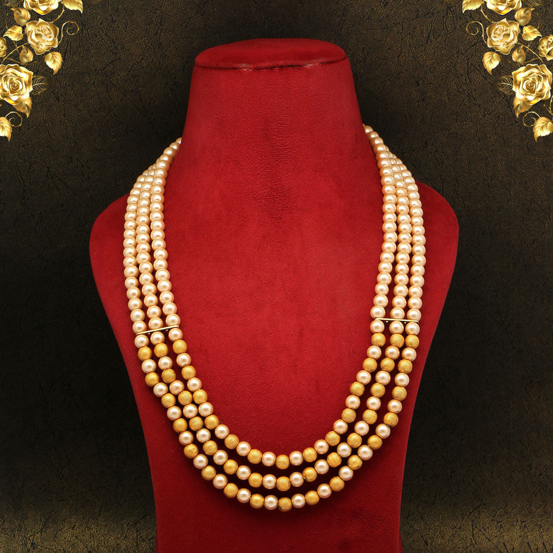 Gold Color Beads Long Necklace (PN741GLD) - preyans.com