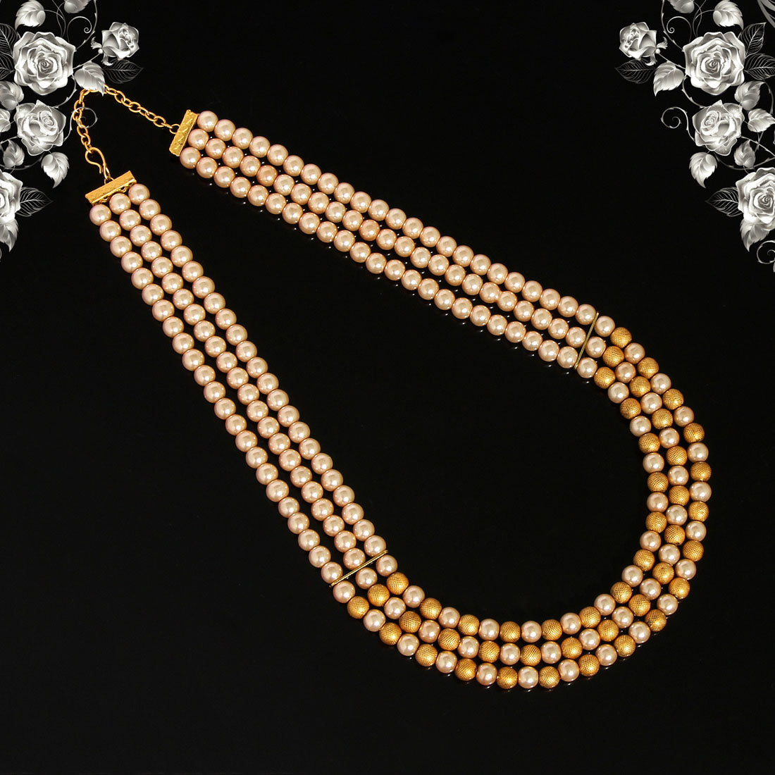 Gold Color Beads Long Necklace (PN741GLD) - preyans.com