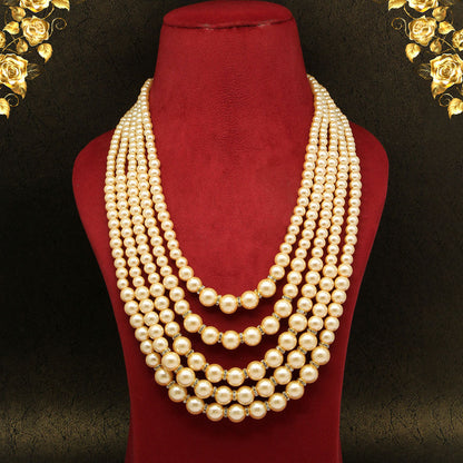 Gold Color Beads Long Necklace (PN744GLD) - preyans.com