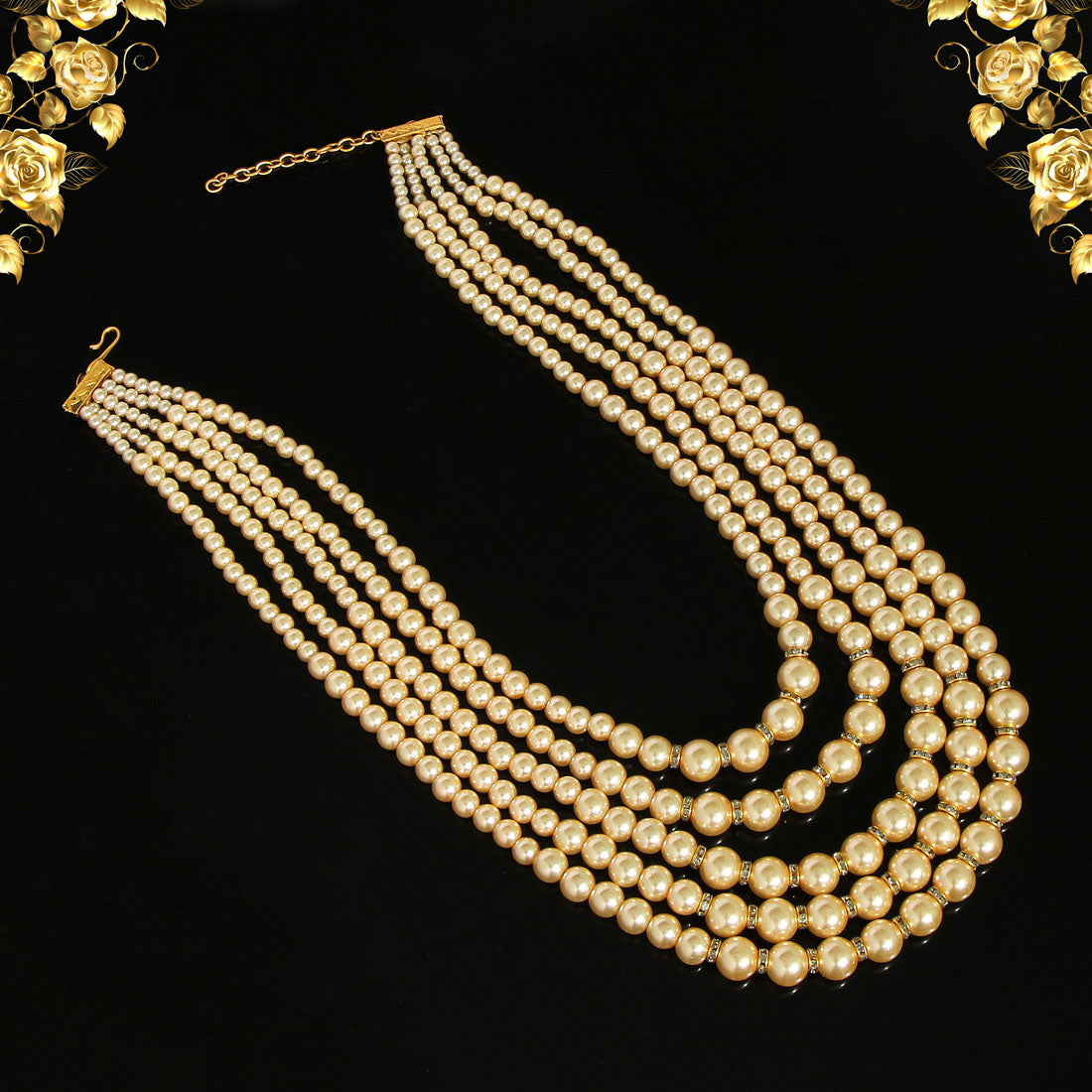 Gold Color Beads Long Necklace (PN744GLD) - preyans.com