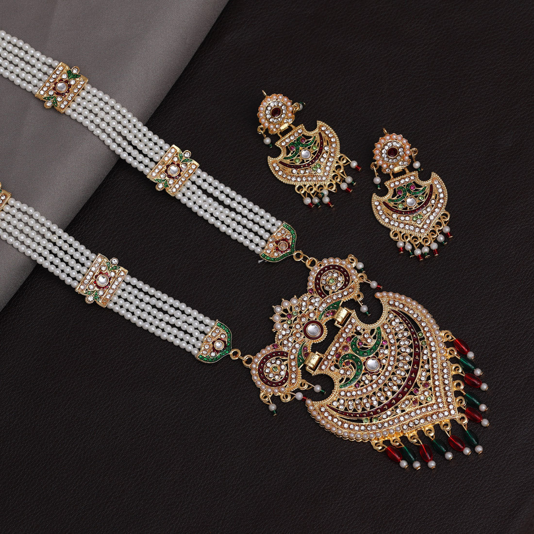 Red & Green Color Jewellery Rani Haar (PN768REDGRN) - Preyans.com