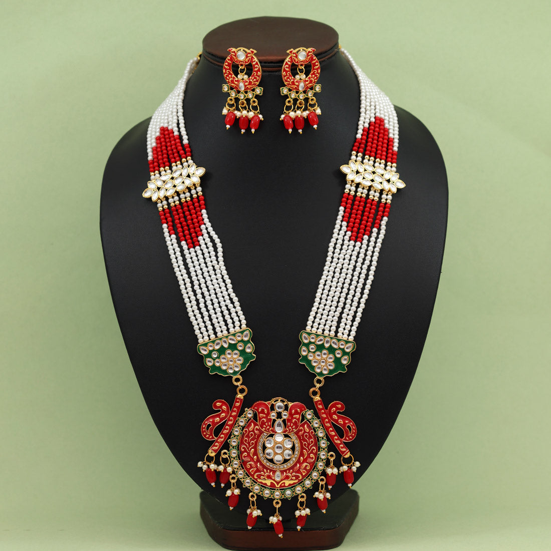 Red & Green Color Meena Work Rajputi Jewellery Rani Haar (PN776REDGRN) - preyans.com