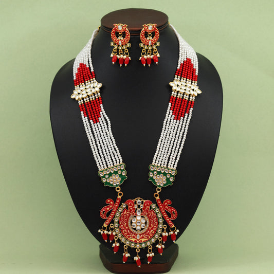 Red & Green Color Meena Work Rajputi Jewellery Rani Haar (PN776REDGRN) - preyans.com