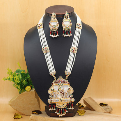 Maroon & Green Color Meena Work Rajputi Jewellery Rani Haar (PN796MG) - Preyans.com