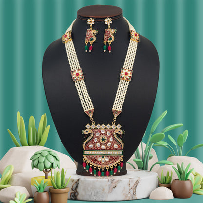 Maroon & Green Color Meena Work Rajputi Jewellery Rani Haar (PN814MG) - preyans.com