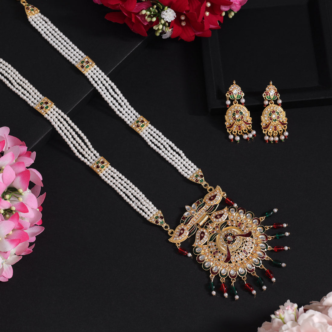 Multi Color Meena Work Rajputi Jewellery Rani Haar (PN830MLT) - eindiawholesale.com