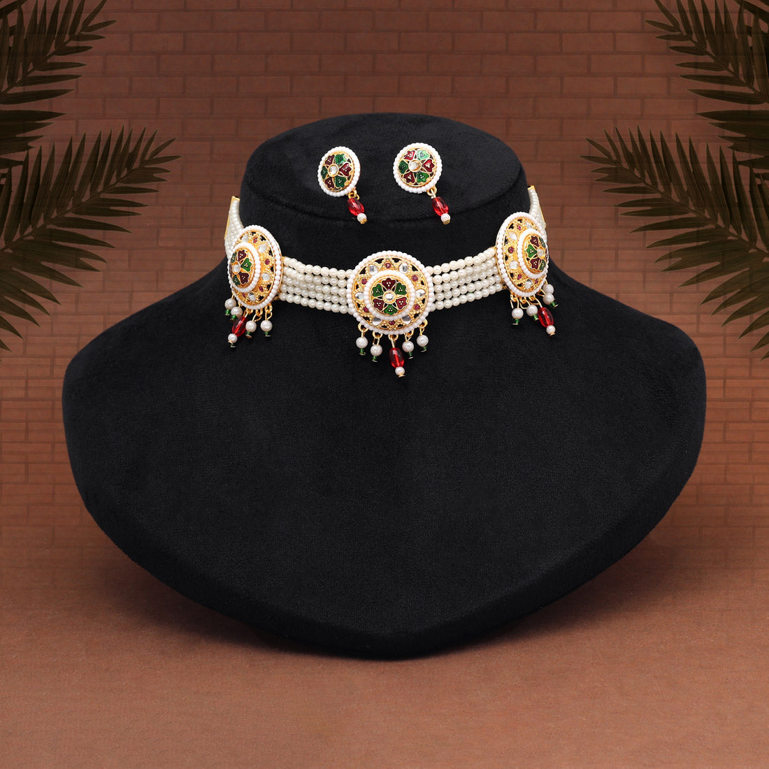 Multi Color Choker Meena Work Rajputi Jewellery Rani Haar (PN836MLT) - eindiawholesale.com