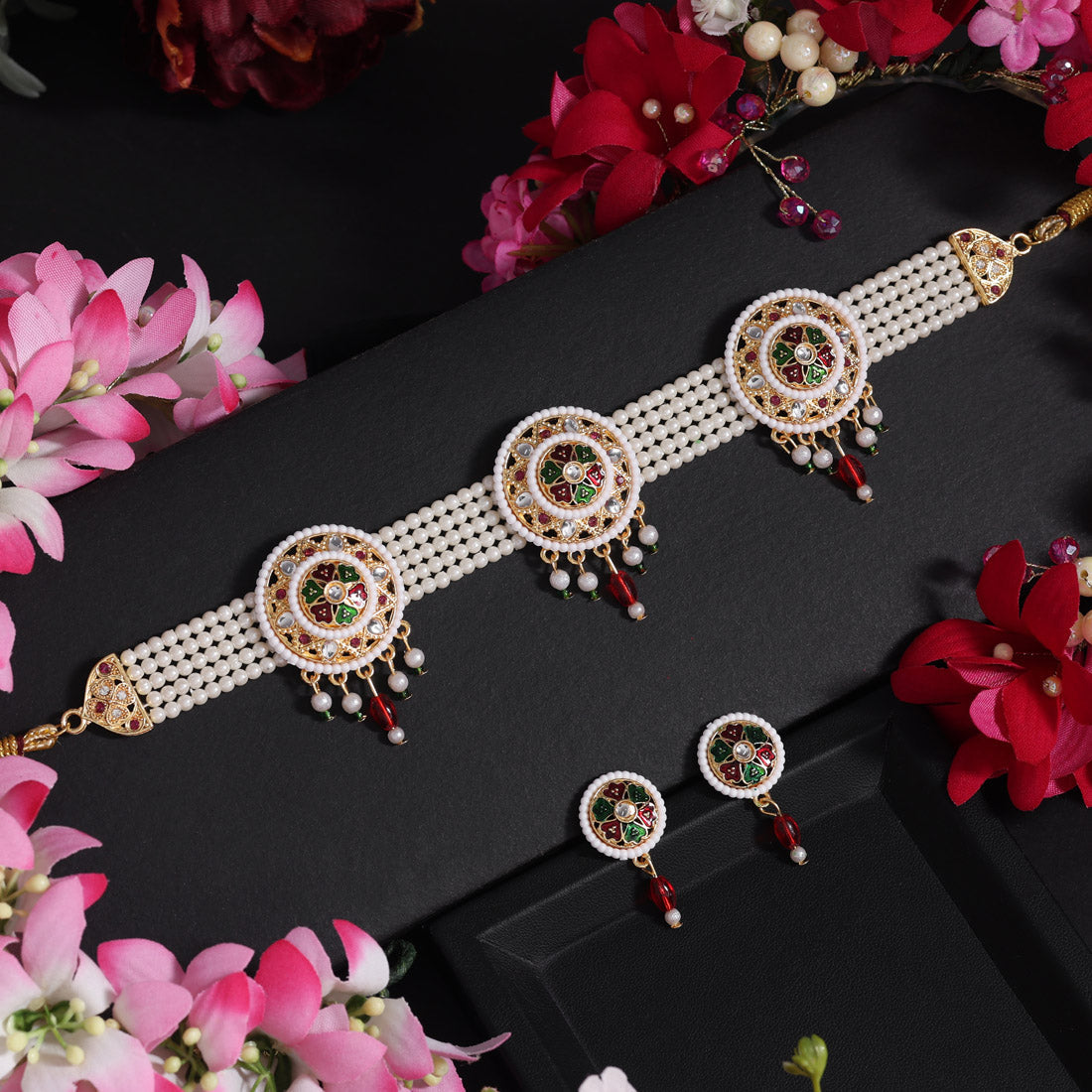 Multi Color Choker Meena Work Rajputi Jewellery Rani Haar (PN836MLT) - eindiawholesale.com