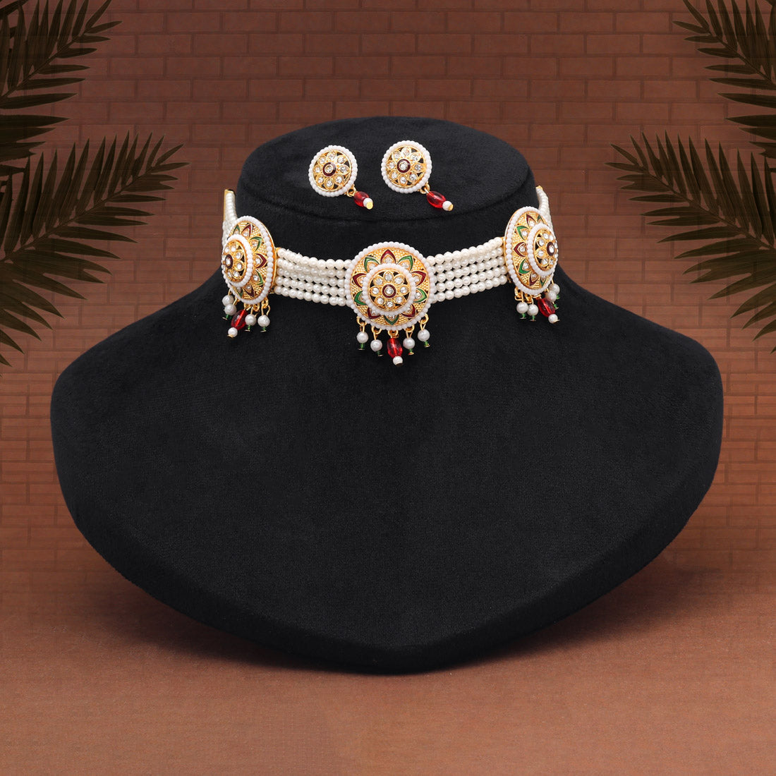 Multi Color Choker Meena Work Rajputi Jewellery Rani Haar (PN837MLT) - eindiawholesale.com