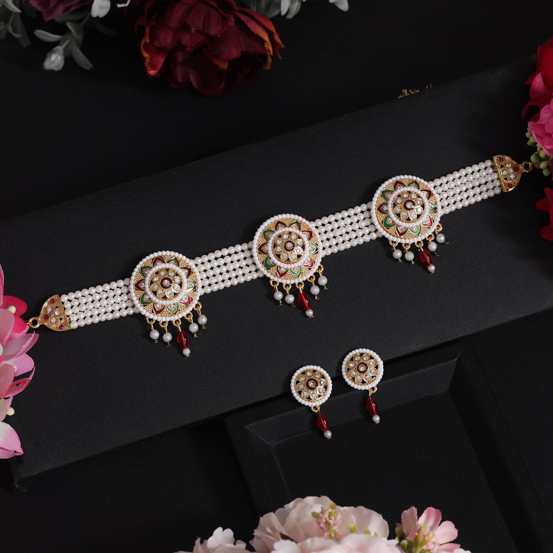 Multi Color Choker Meena Work Rajputi Jewellery Rani Haar (PN837MLT) - eindiawholesale.com