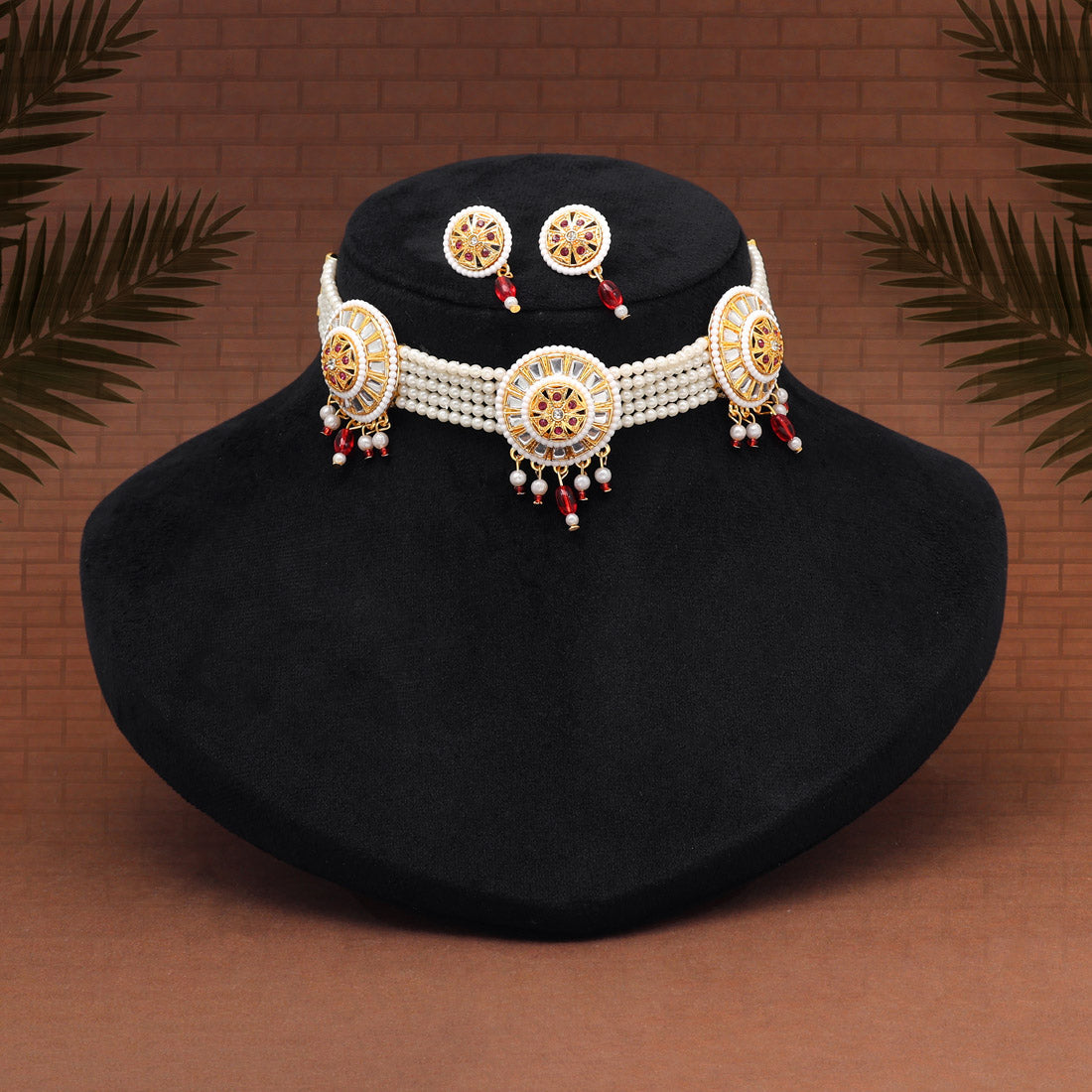 Red Color Choker Meena Work Rajputi Jewellery Rani Haar (PN838RED) - eindiawholesale.com