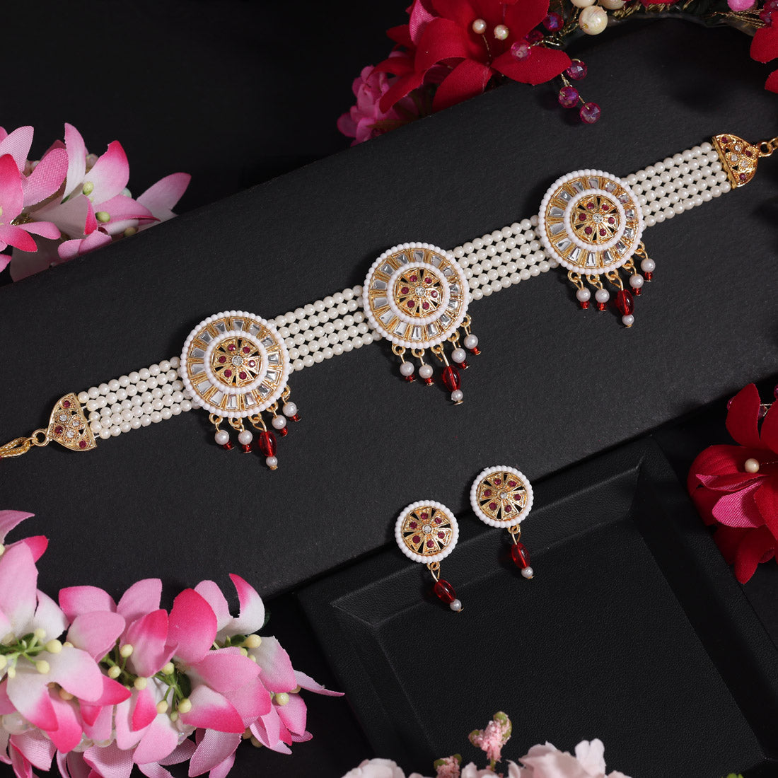 Red Color Choker Meena Work Rajputi Jewellery Rani Haar (PN838RED) - eindiawholesale.com