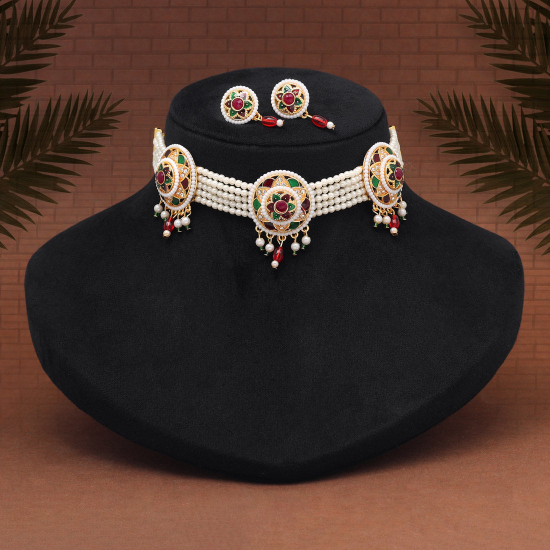 Multi Color Choker Meena Work Rajputi Jewellery Rani Haar (PN839MLT) - eindiawholesale.com