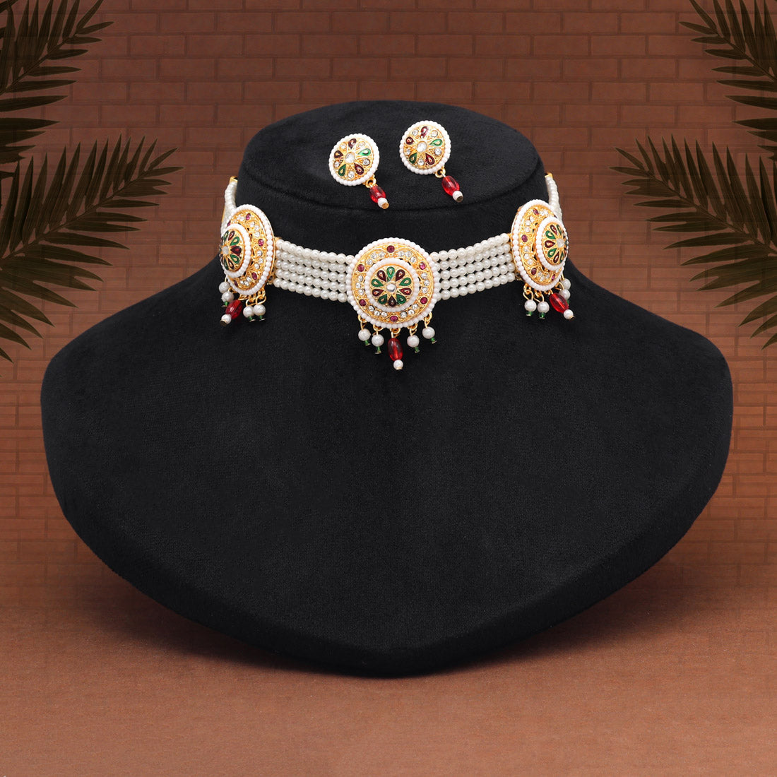 Multi Color Choker Meena Work Rajputi Jewellery Rani Haar (PN840MLT) - eindiawholesale.com