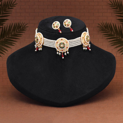 Multi Color Choker Meena Work Rajputi Jewellery Rani Haar (PN840MLT) - eindiawholesale.com