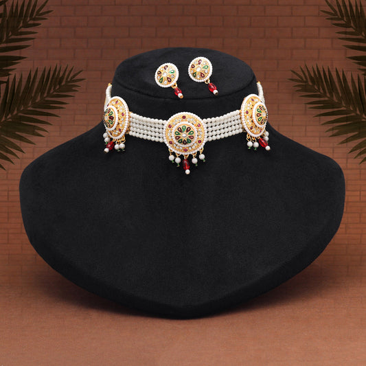 Multi Color Choker Meena Work Rajputi Jewellery Rani Haar (PN840MLT)