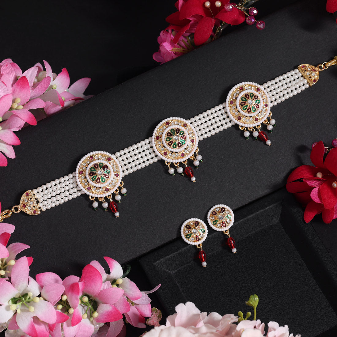 Multi Color Choker Meena Work Rajputi Jewellery Rani Haar (PN840MLT) - eindiawholesale.com