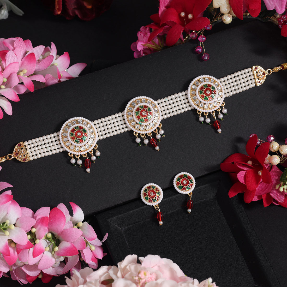 Multi Color Choker Meena Work Rajputi Jewellery Rani Haar (PN841MLT) - eindiawholesale.com