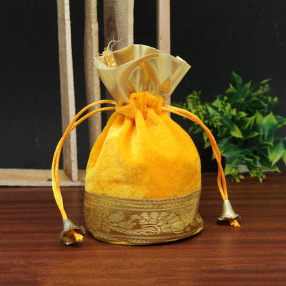 Yellow Color 15 Potli Velvet Bags (PTB166CMB) - preyans.com